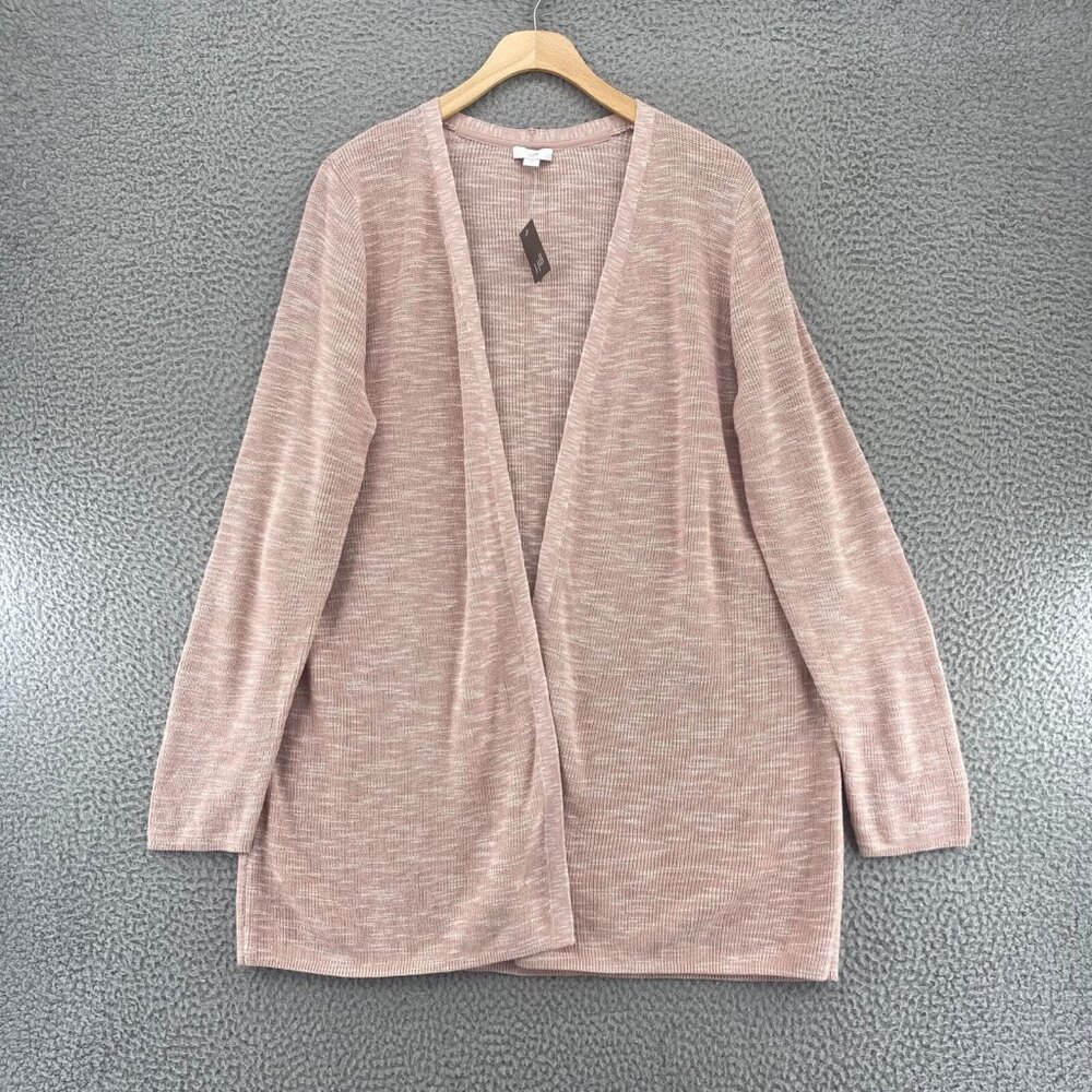 J Jill Sweater Womens Large Pink Heather Cardigan Linen Blend Everyday Knit NWT